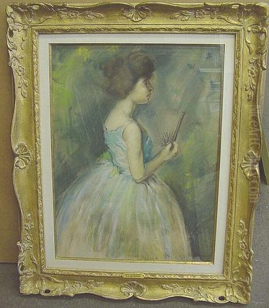 Ballerina With Fan Oil Painting by Arthur C. Goodwin