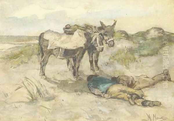 Welcome shade donkeys and their keepers in the dunes Oil Painting by Anton Mauve