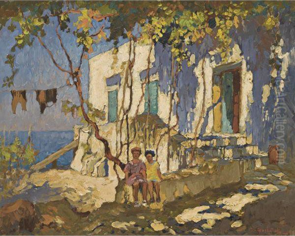 Resting In The Shade, Capri Oil Painting by Konstantin Ivanovich Gorbatov