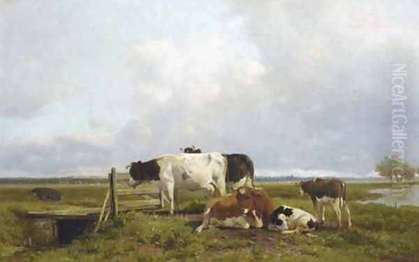 Cattle in an extensive polder landscape Oil Painting by Anton Mauve