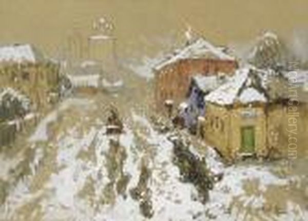 View Of Snowy Street Oil Painting by Konstantin Ivanovich Gorbatov