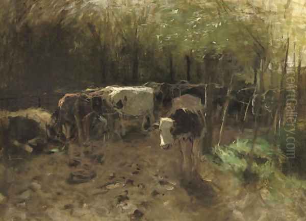 De Koeienbocht a herd of cows on a country path Oil Painting by Anton Mauve