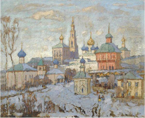 View Of The Novodevichy Monastery Oil Painting by Konstantin Ivanovich Gorbatov