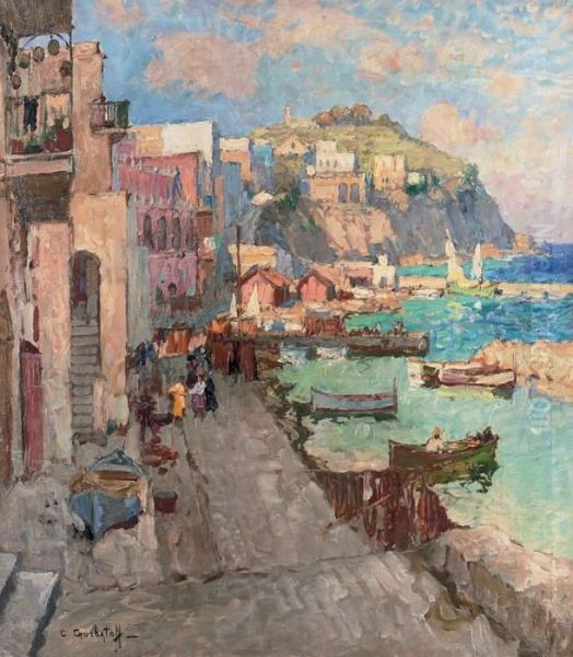 Fishing Village, Capri Oil Painting by Konstantin Ivanovich Gorbatov