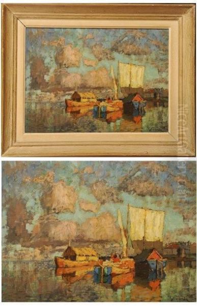 Les Trois Barques Oil Painting by Konstantin Ivanovich Gorbatov