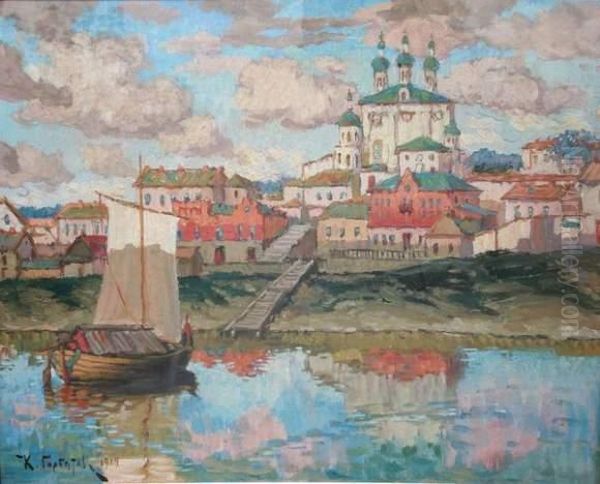 Bateaux Au Mouillage Oil Painting by Konstantin Ivanovich Gorbatov