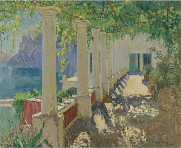 Sunlit Terrace, Capri Oil Painting by Konstantin Ivanovich Gorbatov