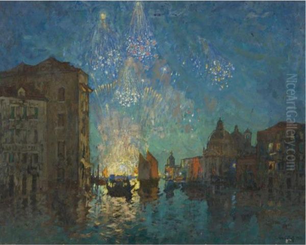 Fireworks, Venice Oil Painting by Konstantin Ivanovich Gorbatov