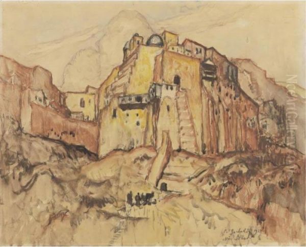 View Of Mar Saba Oil Painting by Konstantin Ivanovich Gorbatov