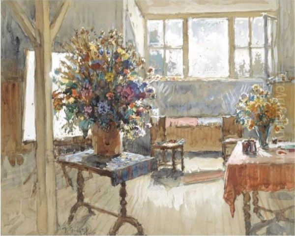 Interior With Still Life Oil Painting by Konstantin Ivanovich Gorbatov