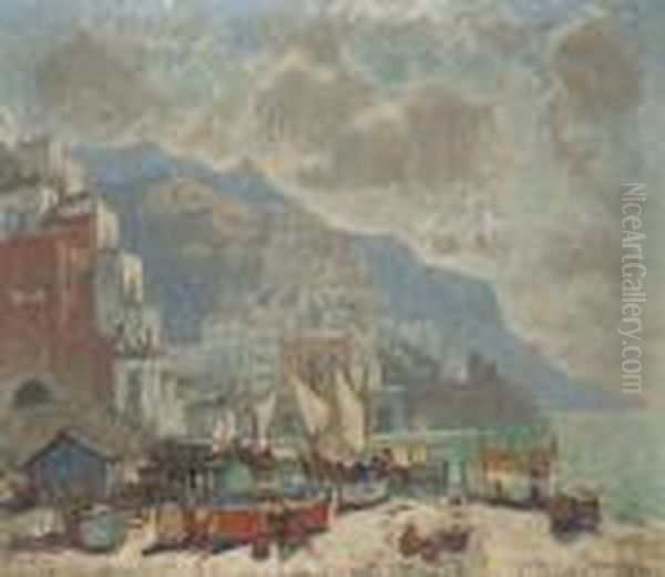 View Of Amalfi In The Morning Light Oil Painting by Konstantin Ivanovich Gorbatov