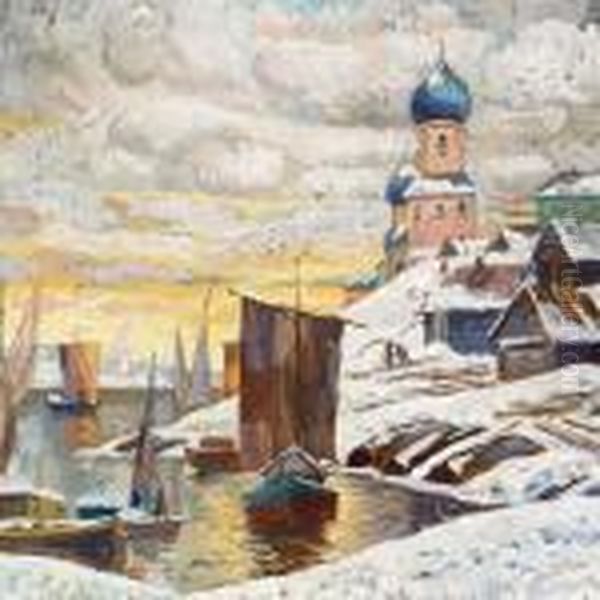 Winter Scene, Presumably From Novgorod Oil Painting by Konstantin Ivanovich Gorbatov