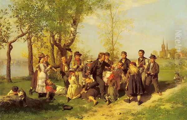 Children At Play Oil Painting by Johan August Malmstrom