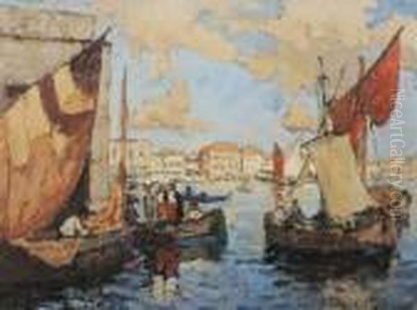 Bateaux Dans La Baie De Naples Oil Painting by Konstantin Ivanovich Gorbatov