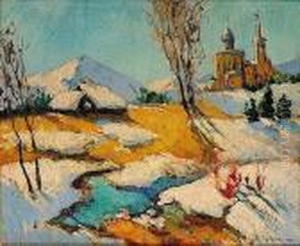 Eglise Russe Sous La Neige Oil Painting by Konstantin Ivanovich Gorbatov