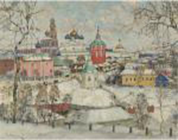 View Of Troitse-sergiyeva Lavra Oil Painting by Konstantin Ivanovich Gorbatov