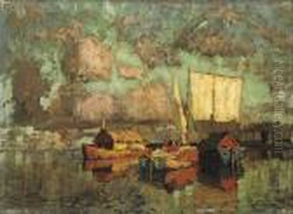 Boats Oil Painting by Konstantin Ivanovich Gorbatov