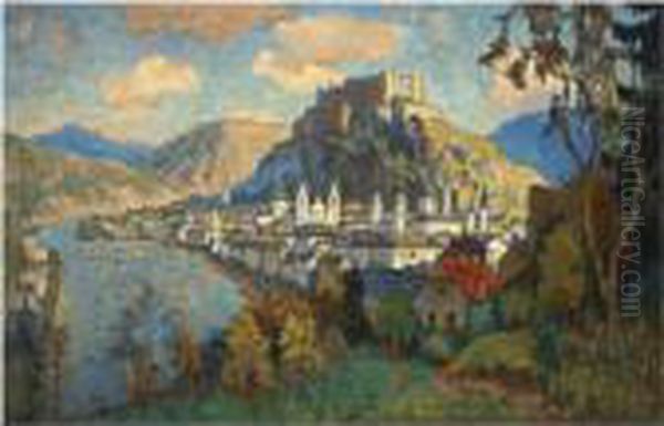 A View Of Salzburg Oil Painting by Konstantin Ivanovich Gorbatov