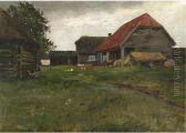 Farm Buildings Near Majori Oil Painting by Konstantin Ivanovich Gorbatov