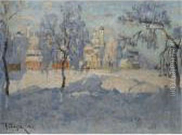 View Of Pskov Under Snow Oil Painting by Konstantin Ivanovich Gorbatov