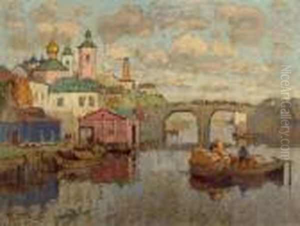 River Landscape. Oil Painting by Konstantin Ivanovich Gorbatov