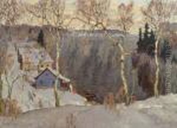 Winter Landscape Oil Painting by Konstantin Ivanovich Gorbatov