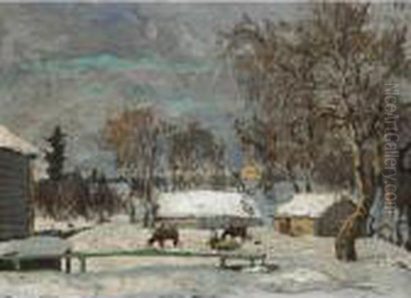 Winter Landscape Oil Painting by Konstantin Ivanovich Gorbatov