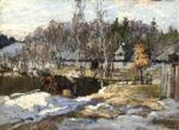 By The Mill Oil Painting by Konstantin Ivanovich Gorbatov