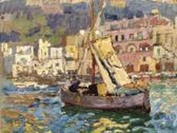 View Of Capri Harbour Oil Painting by Konstantin Ivanovich Gorbatov