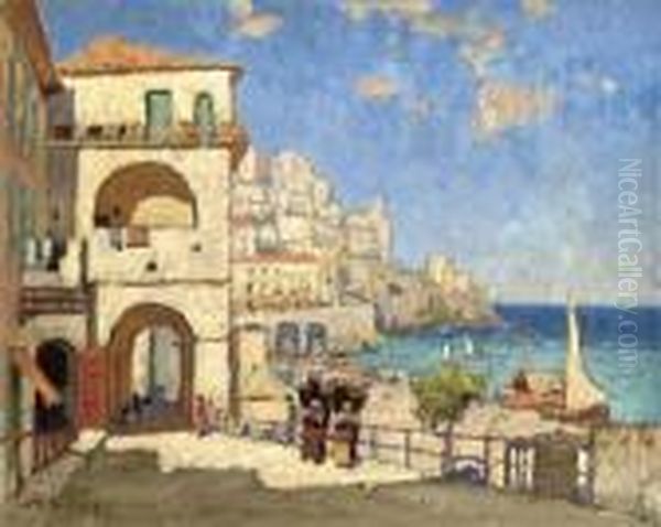 A Coastal Town In Southern Italy Oil Painting by Konstantin Ivanovich Gorbatov