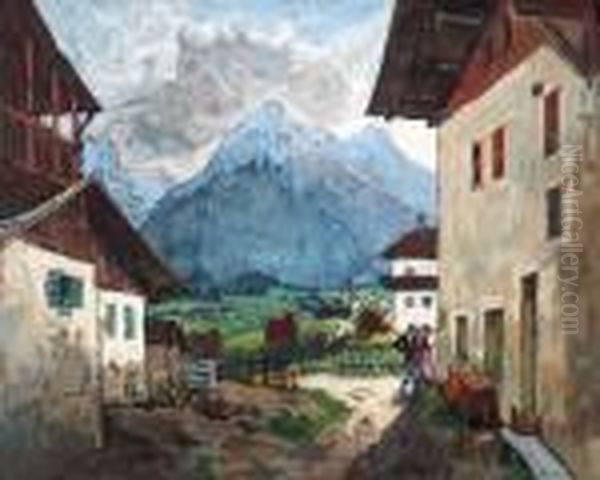 Alpine Village Oil Painting by Konstantin Ivanovich Gorbatov