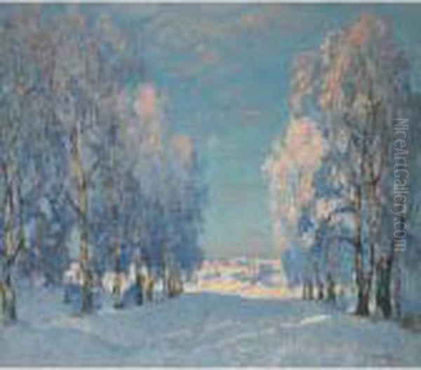 Winter Landscape Oil Painting by Konstantin Ivanovich Gorbatov