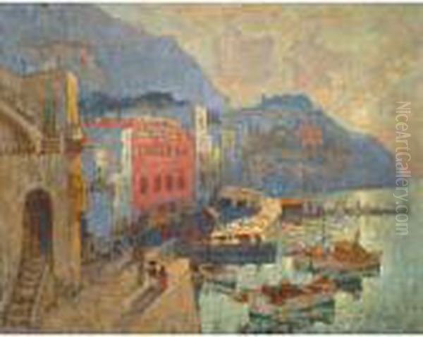 Fishing Harbour, Capri Oil Painting by Konstantin Ivanovich Gorbatov