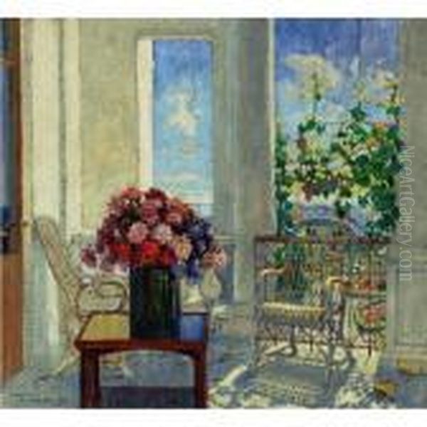 Flowers On The Veranda Oil Painting by Konstantin Ivanovich Gorbatov