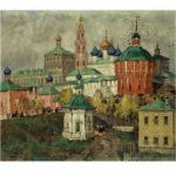 View Of Troitse-sergiyev Monastery Oil Painting by Konstantin Ivanovich Gorbatov