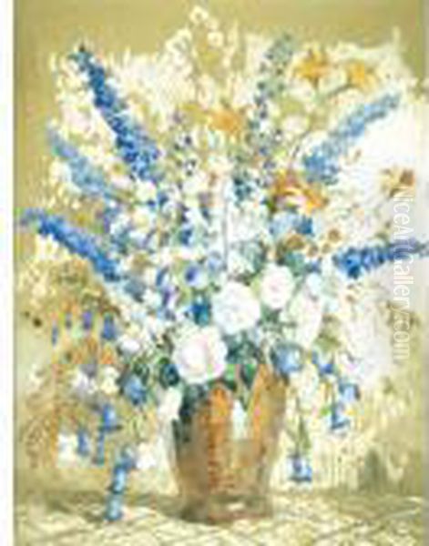 Flowers In A Vase Oil Painting by Konstantin Ivanovich Gorbatov