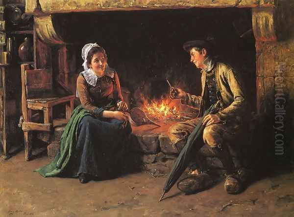 The Chimney Corner Oil Painting by Henry Mosler