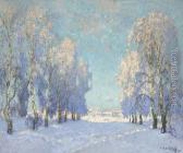 Winter Landscape Oil Painting by Konstantin Ivanovich Gorbatov