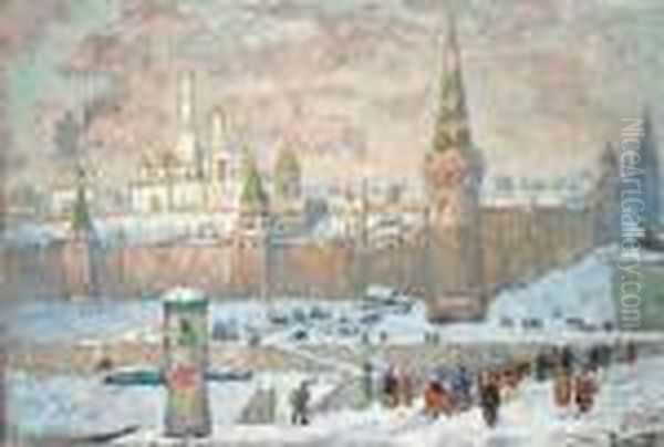 Winter View Of The Kremlin, Moscow Oil Painting by Konstantin Ivanovich Gorbatov