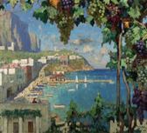 Mediterranean Coastal Scene In Summer Oil Painting by Konstantin Ivanovich Gorbatov