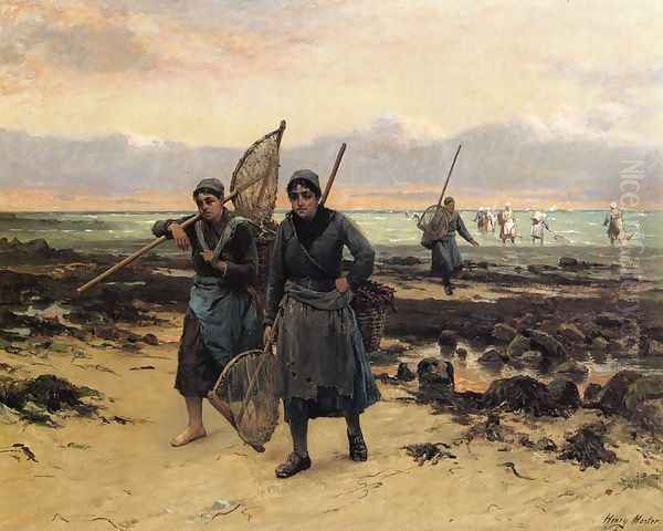 Return of the Shrimp Fishers Oil Painting by Henry Mosler