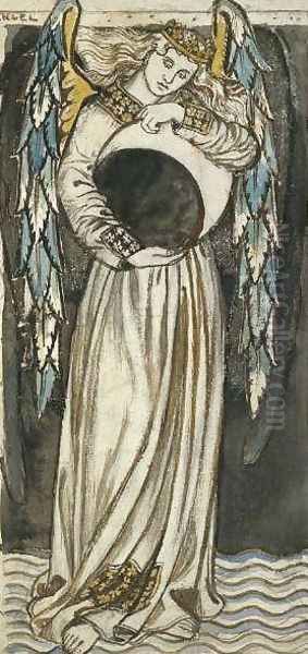 An Angel holding a waning moon Oil Painting by William Morris