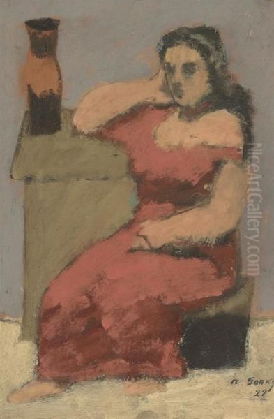 Seated Woman With Vase Oil Painting by Arshile Gorky