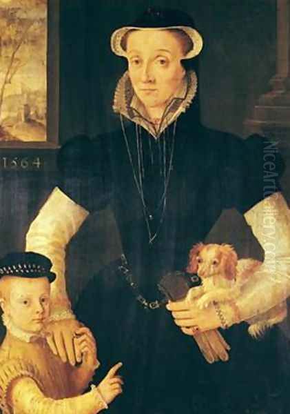 A Widow and her Son 1564 Oil Painting by Anthonis Mor Van Dashorst