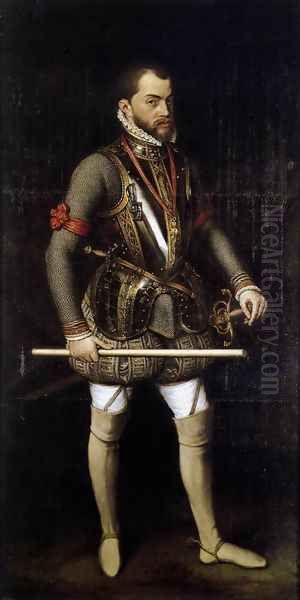 Portrait of Philip II in Armour 1557 Oil Painting by Anthonis Mor Van Dashorst