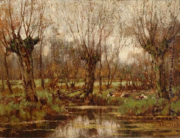 View Of The Brook Of Vorden With Resting Cows Oil Painting by Arnold Marc Gorter