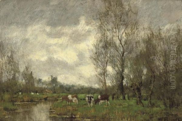 Grazing Cows Near The Waterfront Oil Painting by Arnold Marc Gorter