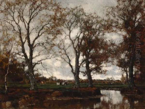 Cows In Autumn In A Meadow Oil Painting by Arnold Marc Gorter