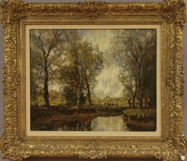 Landscape With Cows And Stream Oil Painting by Arnold Marc Gorter