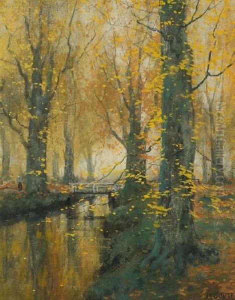 Vieuw On A Smallstream With A Wooden Bridge Near Vorden Oil Painting by Arnold Marc Gorter